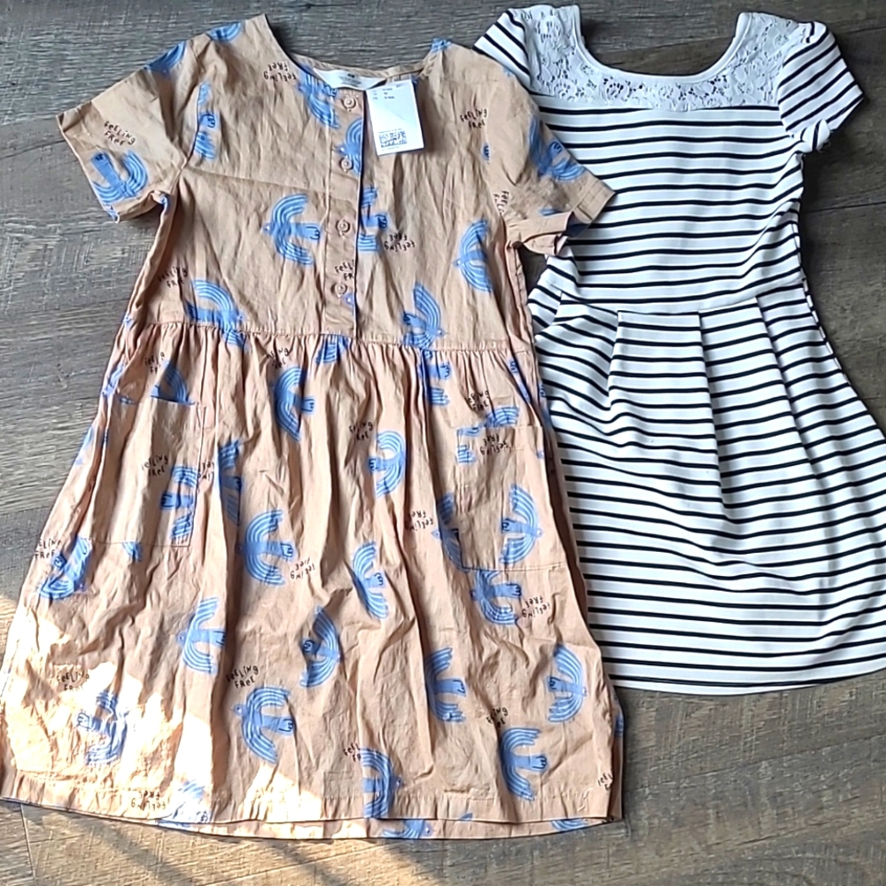 H&M blue bird Patterned Kids Dress size 10